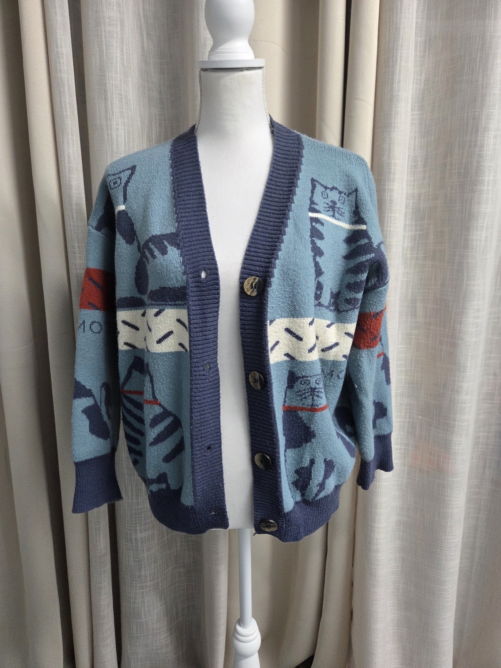 Cat-Pattern Button Cardigan Sweater Women Cozy Vibes Grandmacore